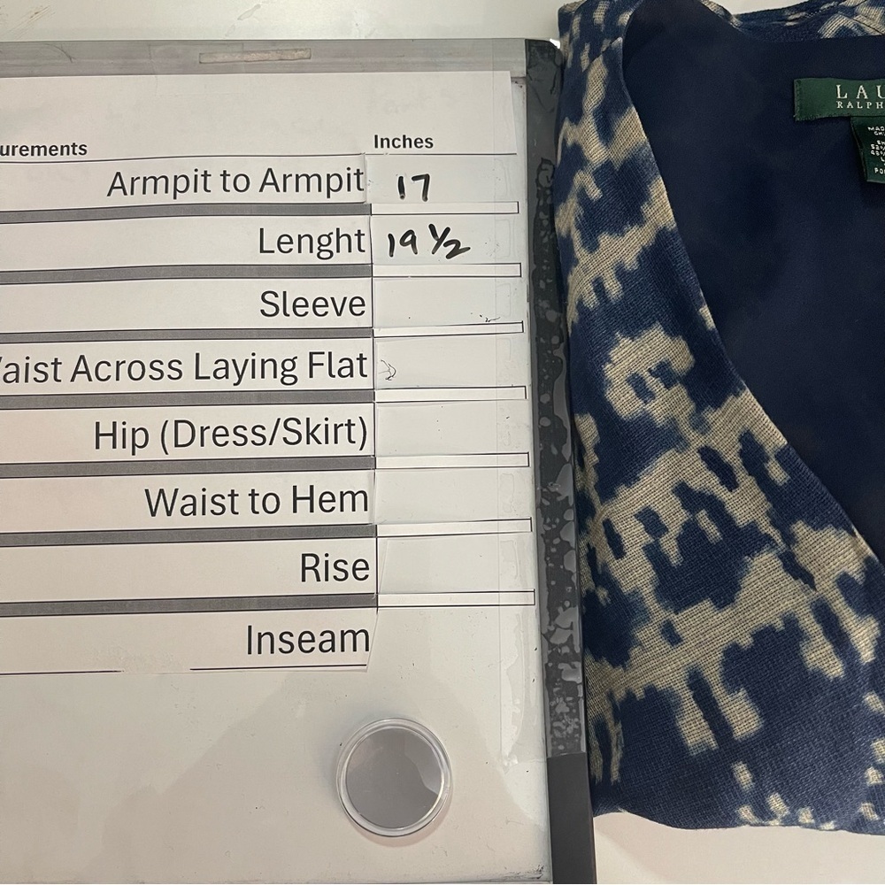 Lauren Ralph Lauren Vneck wrap Silk Linen tank top Cream Indigo Size 4 - Picture 9 of 9